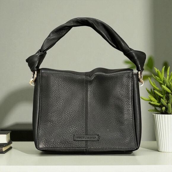 Vince Camuto Black Leather Hobo Shoulder Bag Gold Hardware Zip Lining - Picture 15 of 15